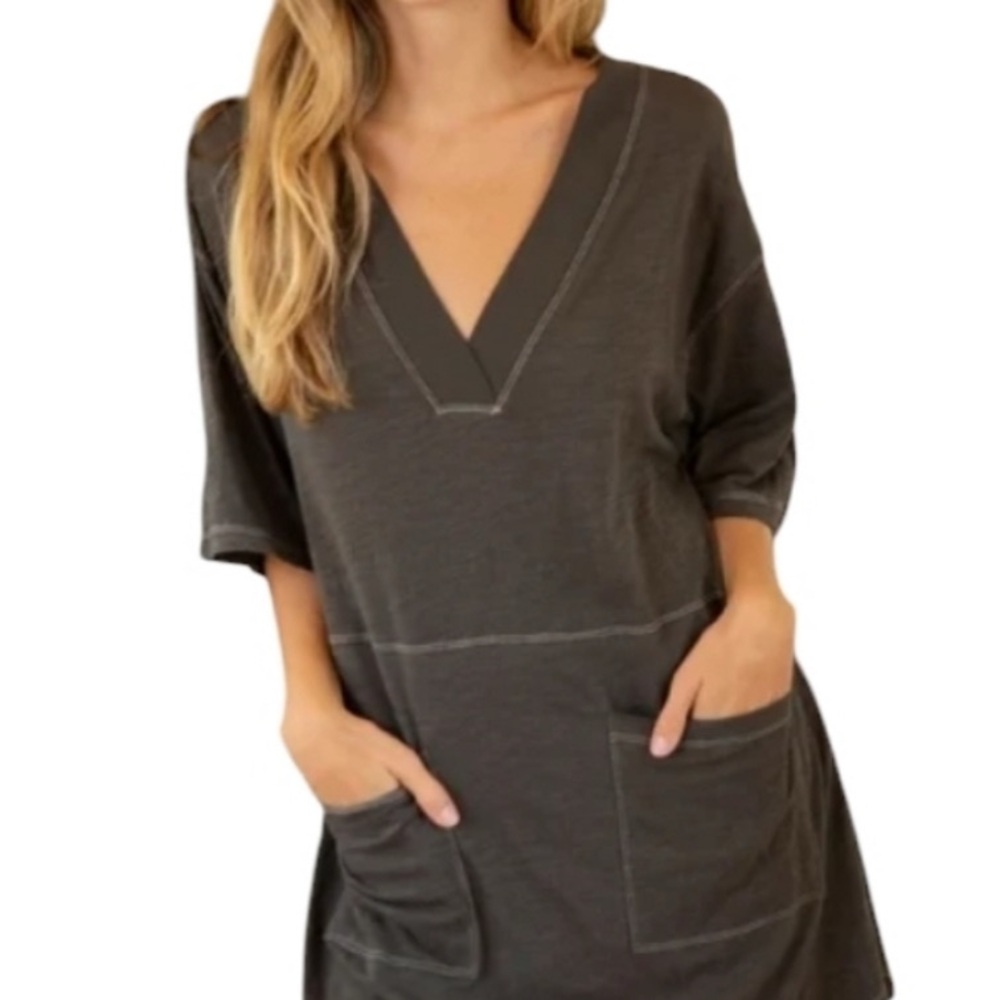 NATURAL LIFE Charlie V Neck Mini Shirt Dress Oversized XL